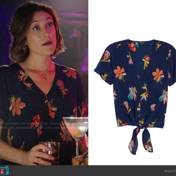 Madewell 100% Silk Tropical Floral Tie-Front Blouse Size Small - Picture 2 of 8